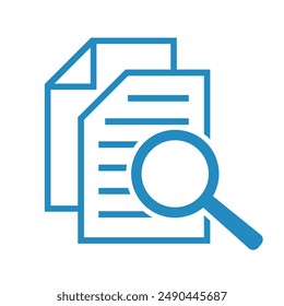 Document with magnifying glass. Icon of kintroli and document search.