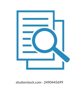 Document with magnifying glass. Icon of kintroli and document search.