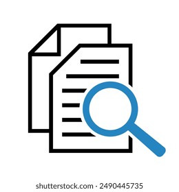 Document with magnifying glass. Icon of kintroli and document search.