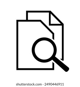Document with magnifying glass. Icon of kintroli and document search.