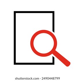 Document with magnifying glass. Icon of kintroli and document search.