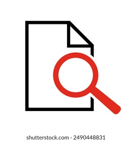 Document with magnifying glass. Icon of kintroli and document search.