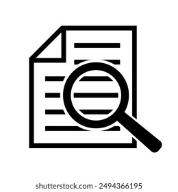Document with magnifying glass. Icon of kintroli and document search.