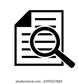 Document with magnifying glass. Icon of kintroli and document search.