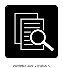 Document with magnifying glass. Icon of kintroli and document search.