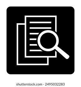 Document with magnifying glass. Icon of kintroli and document search.