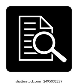 Document with magnifying glass. Icon of kintroli and document search.