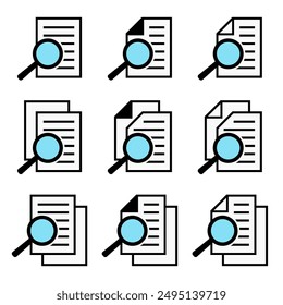 Document with magnifying glass. Icon of kintroli and document search.