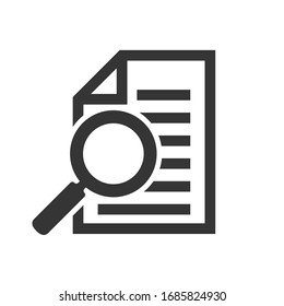 Document with magnifying glass icon. Magnifier for document. Conceptual vector icon