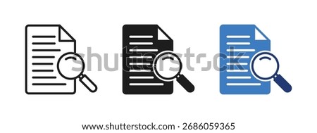 Document with magnifying glass icon representing file search, case study, research, and inspection, suitable for data analysis, auditing, office management, and digital investigation projects