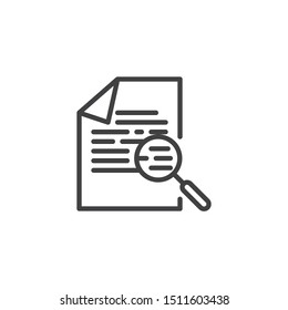 Document with magnifying glass line icon. linear style sign for mobile concept and web design. Search document outline vector icon. Symbol, logo illustration. Vector graphics