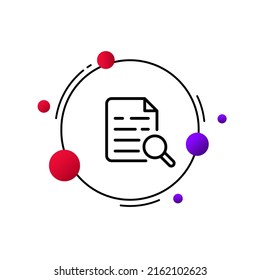 Document and magnifying glass line icon. Magnifier, work, search, research, employee, file, sheet of paper, information. Business concept. Vector line icon for Business and Advertising.