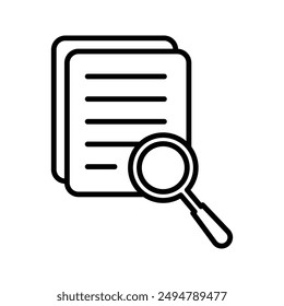 Document with Magnifying Glass Outline and Silhouette Icon Set. Collection of Study and Research Symbols. Application Form, Data Report. Isolated Vector Illustration.