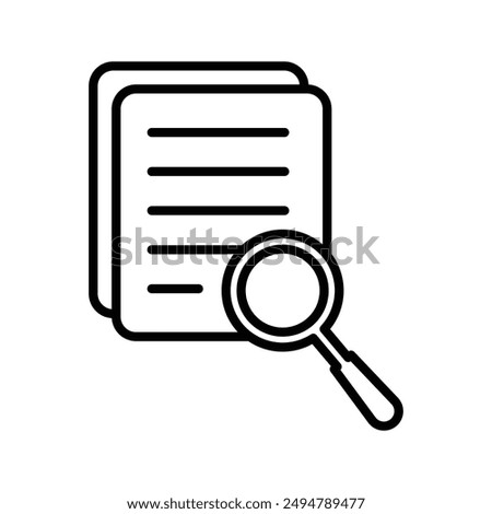 Document with Magnifying Glass Outline and Silhouette Icon Set. Collection of Study and Research Symbols. Application Form, Data Report. Isolated Vector Illustration.