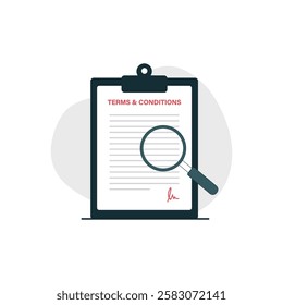 Document with Magnifying Glass Vector Illustration. Terms and Condition Concept Design