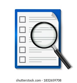 Document with magnifying glass vector. Search concept
