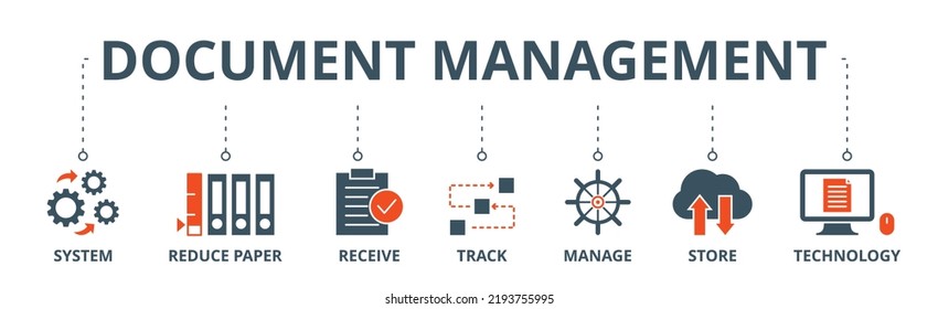 Document management banner web icon vector illustration concept with icon of system, reduce paper, receive, track, manage, store, cloud and technology