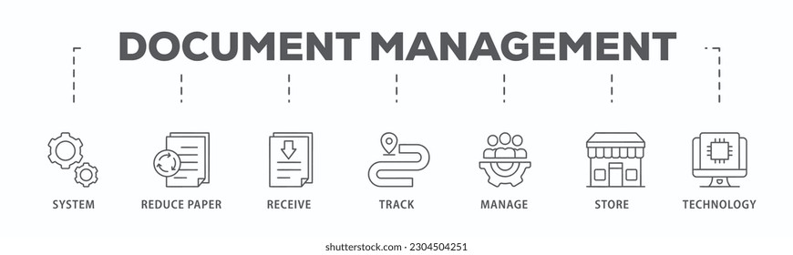 Document management banner web icon vector illustration concept with icon of system, reduce paper, receive, track, manage, store, cloud and technology
