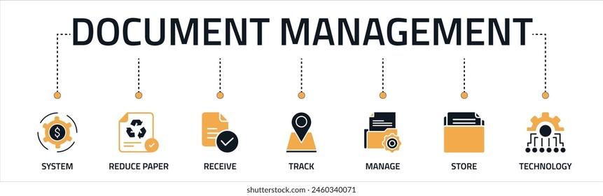 Document management banner web icon vector illustration concept with an icon of system, reduce paper, receive, track, manage, store, cloud, and technology