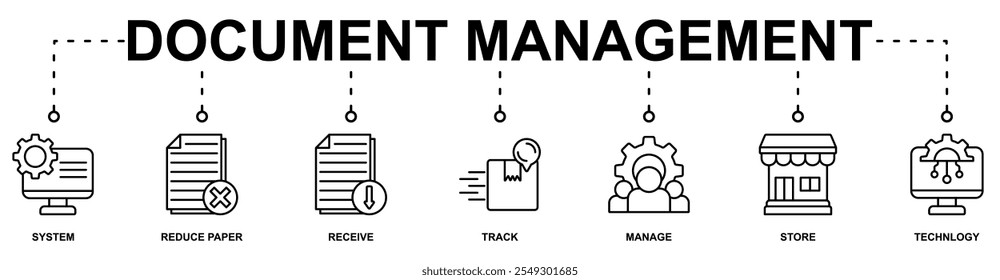 Document management banner web icon illustration concept with icon of system, reduce paper, receive, track, manage, store, cloud and technology