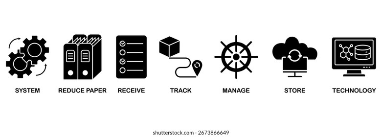 Document management banner web icon vector illustration concept for� system, reduce paper, receive, track, manage, store, cloud and technology