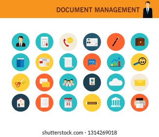 Document management concept flat icons
