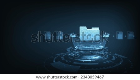 Document management and Data transfer through cloud technology. Exchange data with modern internet technology on dark blue background. Files data system relocation concept.