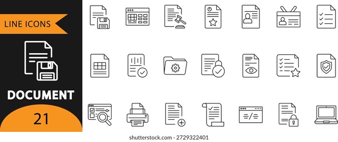Document Management File Storage Business Data Office Vector Line Icon Set