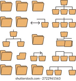 Iconos de administración de documentos y jerarquía de carpetas