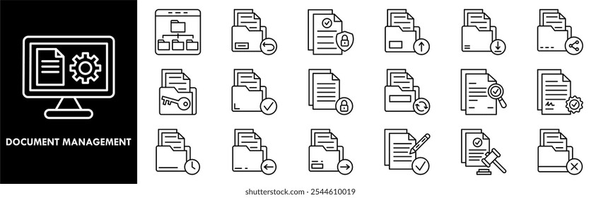 Document Management icon collection set. Containing design business, information, document, online, computer