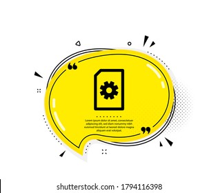 Document Management icon. Quote speech bubble. Information File with Cogwheel sign. Paper page concept symbol. Quotation marks. Classic file Management icon. Vector
