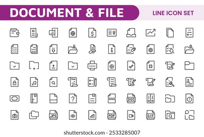Document Management Icon Set. Streamlined icons for organizing, storing, and sharing files, perfect for productivity apps, cloud storage, and business workflows.