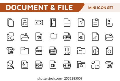Document Management Icon Set. Streamlined icons for organizing, storing, and sharing files, perfect for productivity apps, cloud storage, and business workflows.