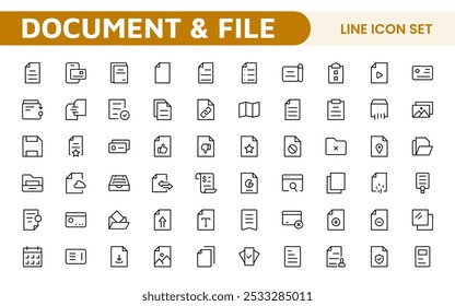 Conjunto de Ícones de Gerenciamento de Documentos. Ícones simplificados para organizar, armazenar e compartilhar arquivos, perfeito para aplicativos de produtividade, armazenamento em nuvem e fluxos de trabalho de negócios.