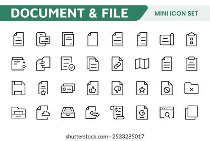 Document Management Icon Set. Streamlined icons for organizing, storing, and sharing files, perfect for productivity apps, cloud storage, and business workflows.