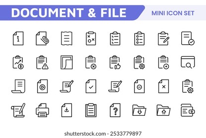 Document Management Icon Set. Streamlined icons for organizing, storing, and sharing files, perfect for productivity apps, cloud storage, and business workflows.