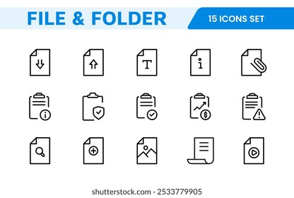 Document Management Icon Set. Streamlined icons for organizing, storing, and sharing files, perfect for productivity apps, cloud storage, and business workflows.