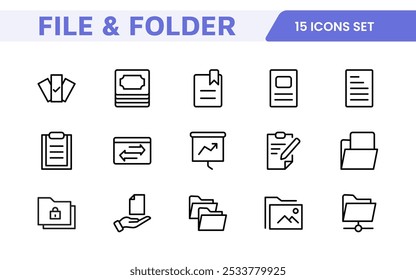 Document Management Icon Set. Streamlined icons for organizing, storing, and sharing files, perfect for productivity apps, cloud storage, and business workflows.