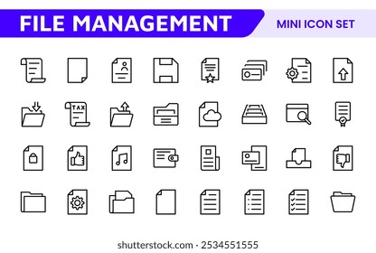 Document Management Icon Set. Streamlined icons for organizing, storing, and sharing files, perfect for productivity apps, cloud storage, and business workflows.