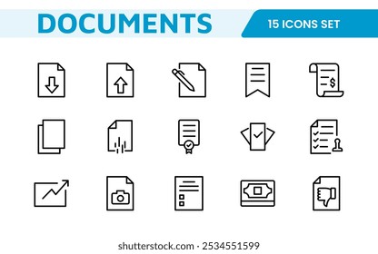 Document Management Icon Set. Streamlined icons for organizing, storing, and sharing files, perfect for productivity apps, cloud storage, and business workflows.