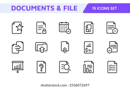 Document Management Icon Set. Streamlined icons for organizing, storing, and sharing files, perfect for productivity apps, cloud storage, and business workflows.