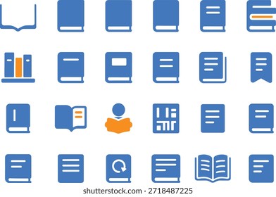 Symbole für die Dokumentenverwaltung mit Seitenlayouts für Buchstapel und Symboldesigns für die Archivorganisation