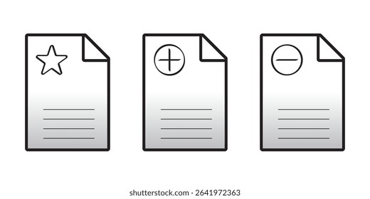 Document management and labeling icons – favorite, add, remove
