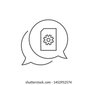 Document Management line icon. Chat bubble design. Information File with Cogwheel sign. Paper page concept symbol. Outline concept. Thin line file Management icon. Vector