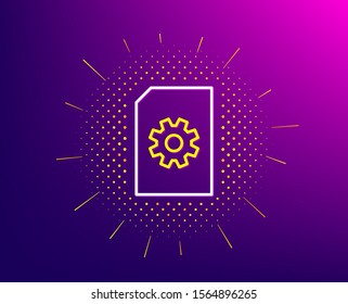 Document Management line icon. Halftone pattern. Information File with Cogwheel sign. Paper page concept symbol. Gradient background. File Management line icon. Yellow halftone pattern. Vector