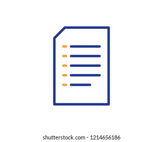 Document Management line icon. Information File sign. Paper page concept symbol. Colorful outline concept. Blue and orange thin line color icon. Document Vector