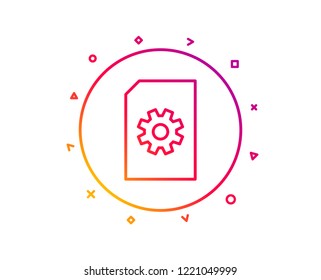 Document Management line icon. Information File with Cogwheel sign. Paper page concept symbol. Gradient pattern line button. File Management icon design. Geometric shapes. Vector