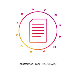 Document Management line icon. Information File sign. Paper page concept symbol. Gradient pattern line button. Document icon design. Geometric shapes. Vector