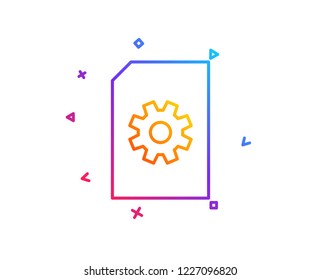 Document Management line icon. Information File with Cogwheel sign. Paper page concept symbol. Gradient line button. File Management icon design. Colorful geometric shapes. Vector