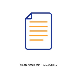 Document Management line icon. Information File sign. Paper page concept symbol. Colorful outline concept. Blue and orange thin line color icon. File Vector